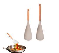 Multifunction Cooking Spoon Spatula, 2 in 1 Heat Resistant Kitchen Utensil with Wooden Handle, Nonstick Cookware Safe Stirring & Serving Spoon Spatula for Mixing, Scooping, Cooking (Khaki)