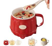 Multifunction Electric Heated Milk Cup, 600ml 3-in-1 Mini Electric Heater Cup, Hot Milk Coffee Cups, Portable Stainless Steel Automatic Milk Warmer for Home Office (Red)