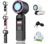 Multifunction Portable Handheld Turbo Ice-Cooling Fan, Ac-Like Gel Pad Tech, 5 Gears, Handheld Cooling Fans, 135° Foldable, For Travel, Office, Home (black)