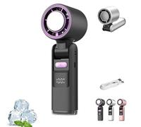 Multifunction Portable Handheld Turbo Ice-Cooling Fan | AC-Like Gel Pad Tech, 5 Gears, Instant Cooling Plate & LED Light, Portable Foldable Design Fan for Travel, Outdoor, Working (Black)