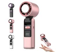 Multifunction Portable Handheld Turbo Ice-Cooling Fan | AC-Like Gel Pad Tech, 5 Gears, Instant Cooling Plate & LED Light, 4000mah, Digital Display, Pocket Fans for Travel/Outdoor/Office (Pink)