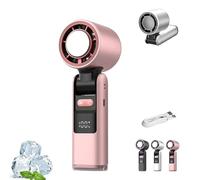 Multifunction Portable Handheld Turbo Ice-Cooling Fan | AC-Like Gel Pad Tech, 5 Gears, Instant Cooling Plate & LED Light, Portable Foldable Design Fan for Travel, Outdoor, Working (Pink)