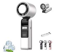 Multifunction Portable Handheld Turbo Ice-Cooling Fan | AC-Like Gel Pad Tech, 5 Gears, Instant Cooling Plate & LED Light, Portable Foldable Design Fan for Travel, Outdoor, Working (White)