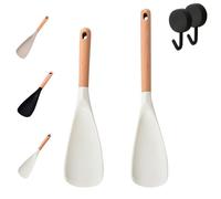Multifunction Spatula Cooking Spoon, Multi Function Spatula Spoon with Wooden Handle, 2026 New 2 in 1 Silicone Heat Resistant Cooking Scoop (White,Small+Large)