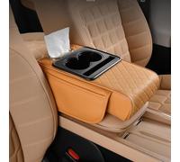 Multifunctional Car Armrest Box, 5-in-1 Center Console Cover Cushion with 2 Storage Bags Cup Holder, Tissue Box Slot, Phone Slot for Most Cars (Orange)