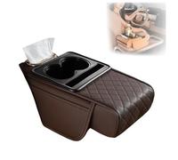 Multifunctional Car Armrest Cushion, Integrated Pressurized Multifunctional Car Armrest Heightening Pad, Auto Center Console Arm Rest Cushion with 2 Cup Holder (Brown)