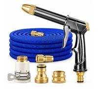 Multifunctional Car Wash Tool, All Metal High Pressure Garden Hose Nozzle with Expandable Hose, 360° Adjustable 4 Spray Patterns, Heavy Duty Water Spray Gun (Black,11.5FT → 35FT All-Metal Set)