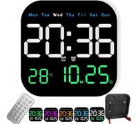Multifunctional Digital Alarm Clock for Home & Office, Large Digital Wall Clock Battery Operated, LED Wall Clock with Adjustable Brightness, Date Day Temperature Display for Walls & Desk (Tricolor)