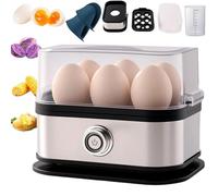Multifunctional Egg Steamer with Clear Lid, Electric Egg Cooker and Steamer with Automatic Shut off, 6 Egg Boiler for Soft Medium Hard Boiled Eggs,Poacher and Veggie Steamer (1Pc)