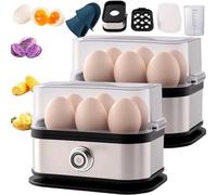 Multifunctional Egg Steamer with Clear Lid, Electric Egg Cooker and Steamer with Automatic Shut off, 6 Egg Boiler for Soft Medium Hard Boiled Eggs,Poacher and Veggie Steamer (2Pcs)