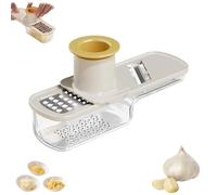 Multifunctional Garlic Grinder & Mandoline Slicer, Mini Garlic Slicer Thin, Vegetable Cutter with Container, Functional Mandoline Slicers with Container (Beige)