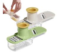 Multifunctional Garlic Grinder & Mandoline Slicer, Veggie Shredder Garlics Ginger Grinder Vegetable Cutter with Container with Hand Guard, Easy to Use and Clean for Kitchen (Green+Beige)