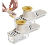 Multifunctional Garlic Grinder & Mandoline Slicer, Veggie Shredder Garlics Ginger Grinder Vegetable Cutter with Container with Hand Guard, Easy to Use and Clean for Kitchen (2pcs Beige)