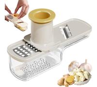 Multifunctional Garlic Grinder, Mini Garlic Slicer Hand Grinder, 3 in 1 Ginger Grater with Hand Guard, Slicing, Grinding, Shredding, For Ginger Chili Grinding with Container (White)