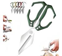 Multifunctional Heavy-Duty Kitchen Shears, 2 in 1 Heavy Duty Stainless Steel Poultry Shears, Ergonomic Cutting Roots Duck, Fish&Slicing Walnuts Bones (Green)
