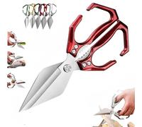 Multifunctional Heavy-Duty Kitchen Shears, 2 in 1 Heavy Duty Stainless Steel Poultry Shears, Ergonomic Cutting Roots Duck, Fish&Slicing Walnuts Bones (Red)