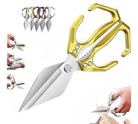 Multifunctional Heavy-Duty Kitchen Shears, 2 in 1 Heavy Duty Stainless Steel Poultry Shears, Ergonomic Cutting Roots Duck, Fish&Slicing Walnuts Bones (Gold)