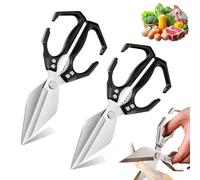 Multifunctional Heavy-Duty Kitchen Shears, Heavy Duty Kitchen Scissors for Food with Ergonomic Handle, for Chicken, Meat, Seafood Cutting, Walnuts, Vegetable (Black,2 Pcs)
