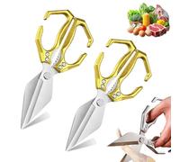 Multifunctional Heavy-Duty Kitchen Shears, Heavy Duty Kitchen Scissors for Food with Ergonomic Handle, for Chicken, Meat, Seafood Cutting, Walnuts, Vegetable (Gold,2 Pcs)