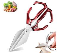 Multifunctional Heavy-Duty Kitchen Shears, Heavy Duty Kitchen Scissors for Food with Ergonomic Handle, for Chicken, Meat, Seafood Cutting, Walnuts, Vegetable (Red,1 Pcs)