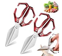 Multifunctional Heavy-Duty Kitchen Shears, Heavy Duty Kitchen Scissors for Food with Ergonomic Handle, for Chicken, Meat, Seafood Cutting, Walnuts, Vegetable (Red,2 Pcs)