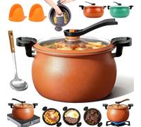 Multifunctional Large Capacity Non-stick Pressure Cooker, 8 Qt Micro Pressure Cooker with Visible Transparent Glass Cover & Anti-Scalding Handle, for Soups, Stews & Meal Prep (Orange-1)