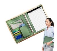 Multifunctional Leather Folder - Large Capacity Zippered Document Bag, Handheld PU Briefcase | Includes A4 Notepad Binder Organizer, Unisex Professional Design For Office Business Meetings T