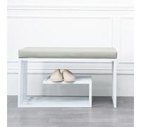 Multifunctional Metal Storage Bench, Entrance Shoe Bench with Padded Seat, Double-Layer Rack Foot Rest for Living Room Balcony Utility Dressing Corridor(24x12x16in/60x30x40cm, A)