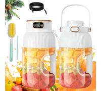 Multifunctional Portable Juicer Blender Bottle, USB Rechargeable Mini Juice Press Cup Portable for Smoothies and Shakes, 1200ML Travel Fruits Mixer with Smart Digital Display (C-Double Cup & Lid)
