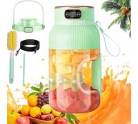 Multifunctional Portable Juicer Blender Bottle, USB Rechargeable Mini Juice Press Cup Portable for Smoothies and Shakes, 1200ML Travel Fruits Mixer with Smart Digital Display (B-Single Cup Double Lid)