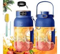 Multifunctional Portable Juicer Blender Bottle, USB Rechargeable Mini Juice Press Cup Portable for Smoothies and Shakes, 1200ML Travel Fruits Mixer with Smart Digital Display (A-Double Cup & Lid)
