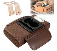 Multifunctional PU Leather Car Armrest Box Mat, 5-in-1 Car Console Organizer, Universal Cars Center Console Cover with Cup Holder, Tissue Box & Phone Slot, for All Cars Models (Coffee)