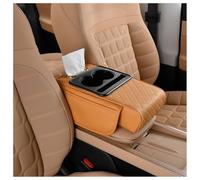 Multifunctional PU Leather Car Armrest Box Mat, 5-in-1 Center Console Cover with Cup Holder, Tissue Box Slot, Phone Holder and Storage Bags for All Vehicle Models (Yellow)