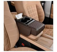 Multifunctional PU Leather Car Armrest Box Mat, 5-in-1 Center Console Cover with Cup Holder, Tissue Box Slot, Phone Holder and Storage Bags for All Vehicle Models (Brown)