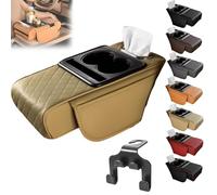Multifunctional Pu Leather Car Armrest Box Mat, Multifunctional Car Armrest Cushion, 5-in-1 Center Console Cover, Cars Armrests Cushion Storage Box, with Cup Holder Tissue Boxs Phone Slot (E)