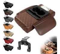 Multifunctional Pu Leather Car Armrest Box Mat, Multifunctional Car Armrest Cushion, 5-in-1 Center Console Cover, Cars Armrests Cushion Storage Box, with Cup Holder Tissue Boxs Phone Slot (C)