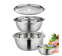 Multifunctional Stainless Steel Basin-Strainer And Drain Basket For Vegetables - Mixing Bowl Set Grater Bowl 3 In 1 - Salad Maker Stainless Steel Vegetable Cutter For Vegetable And Fruit Shredding