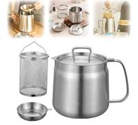 Multifunctional Stainless Steel Fryer Pot with Basket, Large Capacity Versatile Oil Filter Pot Vessel, Stainless Steel Deep Frying Pot, Filter, Store, Reuse for Kitchen (68oz/2L)