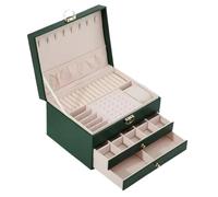 Multifunctional Three Layer Leather Jewelry Box With Lock Earrings Storage For Women para Joyas y Pendientes(Green)