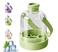 Multifunctional Transparent Water Bottle Ice Maker with ice Tray, 2-in-1 Iced Cube Bottle - Iced Tray Water Bottle with Handle, Portable Silicone Cube Cup for Freezer, Travel, Gym & Home Use (Green)