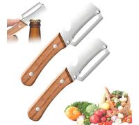 Multifunctional Vegetable Peeler, Stainless Steel 2-in-1 Zero Snag Wooden Peeler Tool with Bottle Opener for Apple Potato Pumpkin Papaya (2pcs)