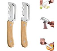 Multifunctional Vegetable Peeler,Upgrade 3-in-1 Multi-Functional Kitchen Tool with Bottle Opener and Green Onion Shredde for Potato, Fruit, Carrot, Sugarcane (Wood,2 pc)