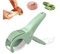 Multifunctional Vegetable Slicer & Banana Cutter - Stainless Steel Fruit Slicer Tool for Strawberries, Cucumber & Sausage - Safe Kitchen Gadgets for Salad Prep, Kids Lunch & Healthy Snacks (Green)