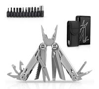 Multiherramienta 28 en 1 con 11 puntas - Multiherramienta plegable para camping, senderismo y reparaciones - Acero endurecido con cierre de seguridad y funda para cinturón