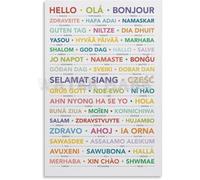 Multilingual Hello Poster World Greetings in Different Languages Canvas Wall Art for Global Home Office Decor(Framed,12x18inch(30x45cm))