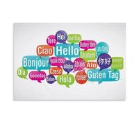 Multilingual Hello Sign Metal Wall Art Global Greetings Poster for Modern Living Room Office Decor(Unframed,12X18inch(30X45cm))