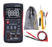 Multímetro digital de botón, 9999 cuentas, gráfico de barras analógico, voltaje CA/CC, amperímetro, corriente, ohmios, automático/manual.