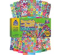 Multipack de 45 Hojas de Pegatinas para Rascar y Oler de Purple Ladybug Stickers de Colores Divertidísimos para Niños y Profesores - 15 Intensos Aromas para Disfrutar Haciendo Manualidades