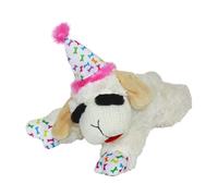 Multipet Juguete para Perro Lamb Chop con Sombrero de cumpleaños, Rosa, 10.5 Pulgadas