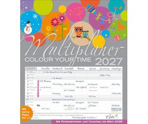 Multiplaner - Colour your time 2027: Familienplaner, 7 breite Spalten. Großer Familienkalender mit Ferienterminen, extra Spalte, Vorschau für 2027 und Datumsschieber. Format: 40x46 cm
